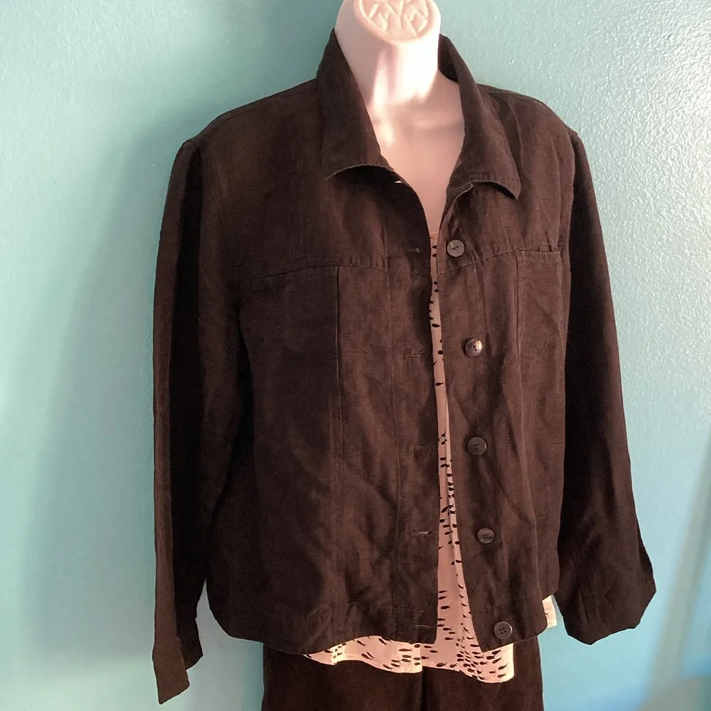Chicos 2 Womens Size L Casual Black Button Front Lightweight Cropped Jacket